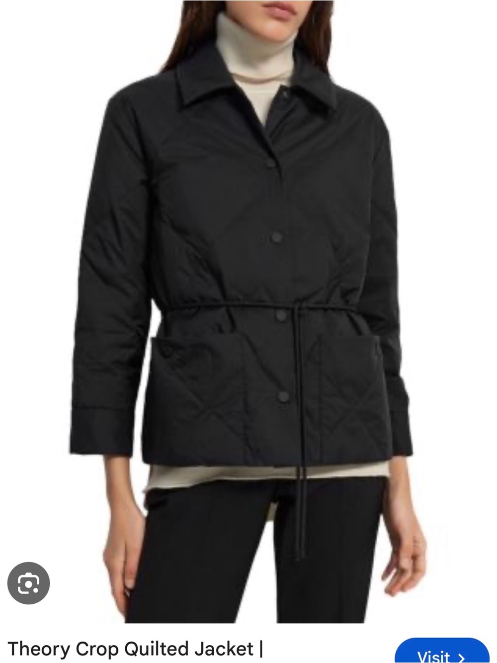 Theory Black Quilted Crop Jacket with Drawstring Waist